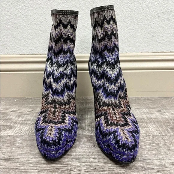 Missoni Purple Zig Zag Fabric Wedge Booties